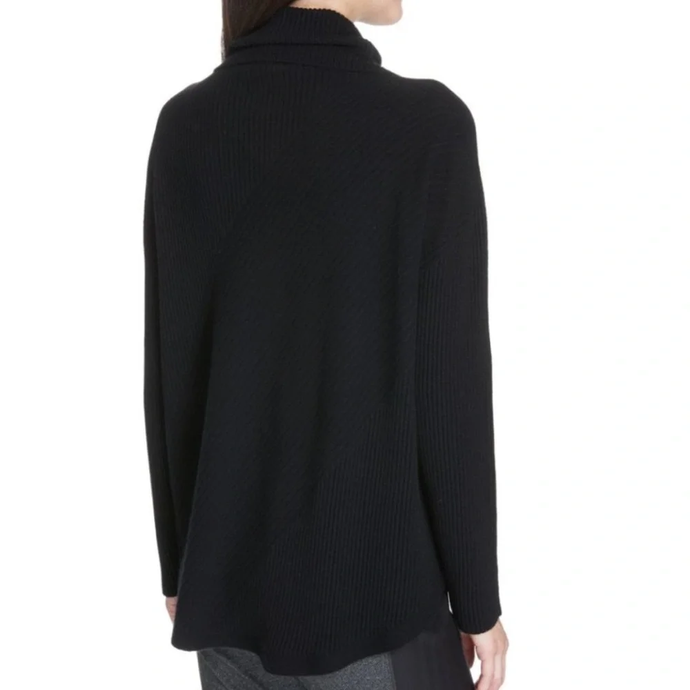 BOGO! EILEEN FISHER 100% Cashmere Ribbed Draped Turtleneck Sweater Black Small - Picture 2 of 10